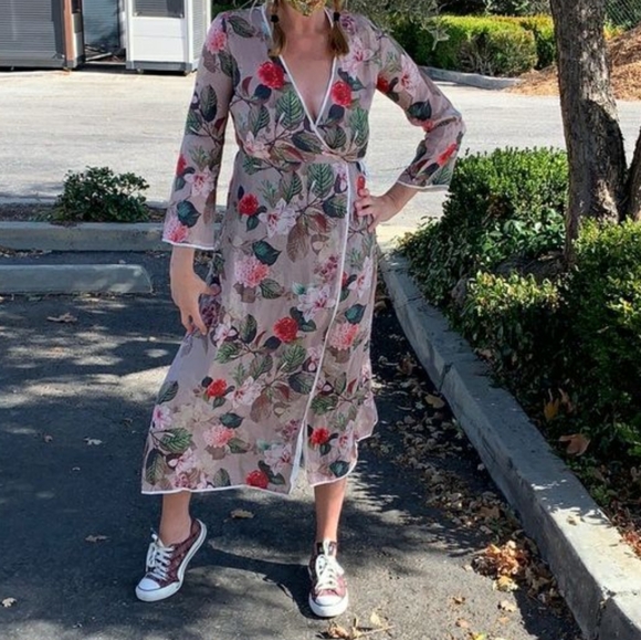 Johnny Was Kimono Wrap Hydrangea Printed Dress - Picture 15 of 16